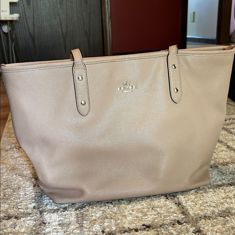 Coach Beige Leather Tote Bag